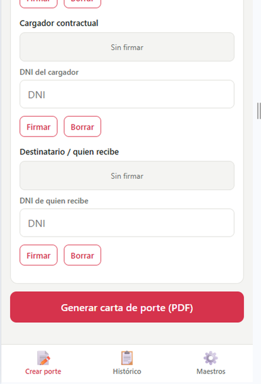 Pantalla de firma en el móvil